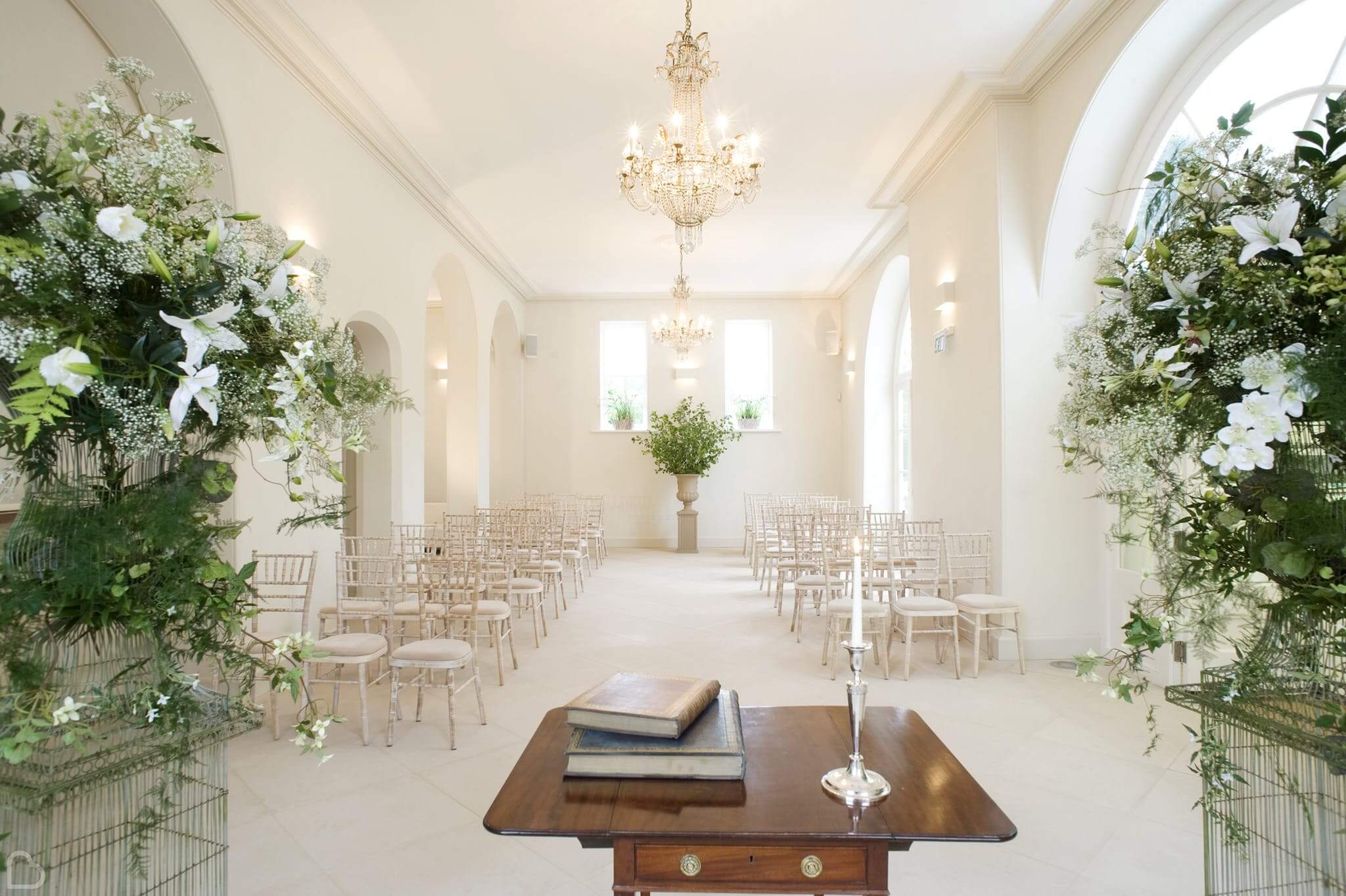 beautiful wedding venue iscoyd park set up for a wedding ceremony