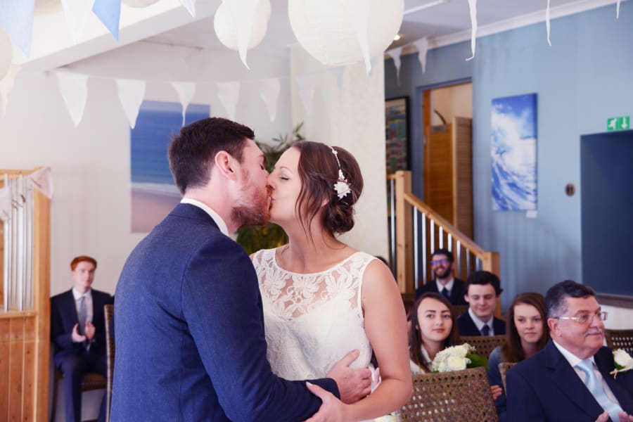 South West | Cornwall | Porthtowan | Autumn | Coastal | DIY | Blue | White | Bar | Real Wedding | Helen Court Photography #Bridebook #RealWedding #WeddingIdeas Bridebook.co.uk