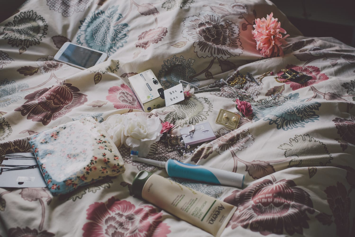 Bridebook.co.uk- bridal emergency kit lying on the bed