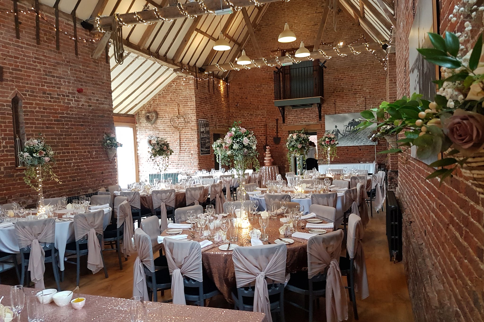 wedding lunch set up at the granary at elms farm wedding venue