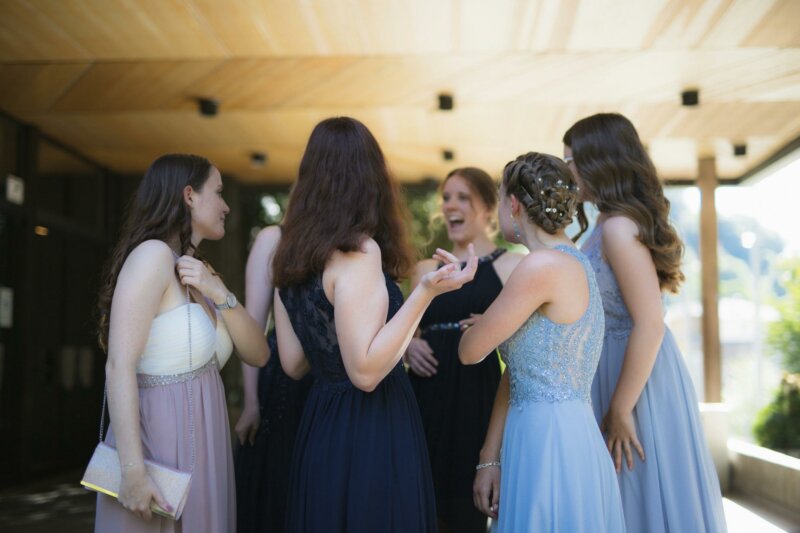 Bridesmaids and guests at a wedding