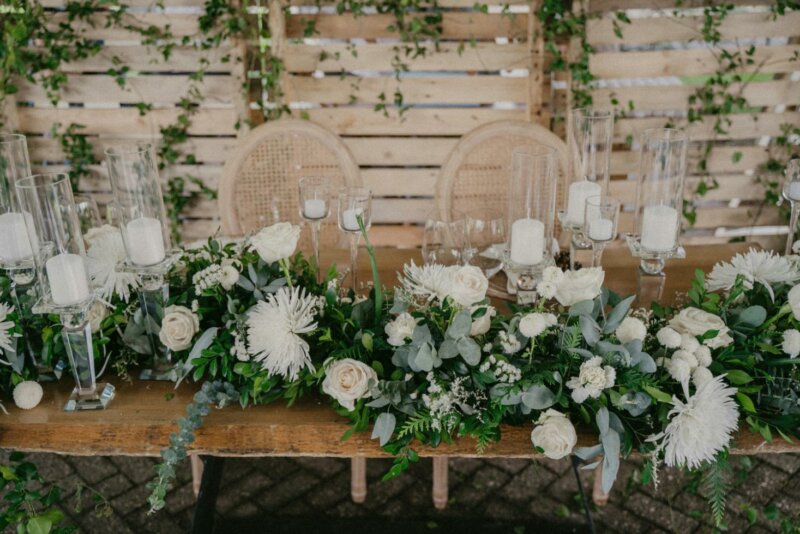 Flower bouquets on table
