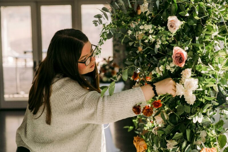 Florist installing flowers