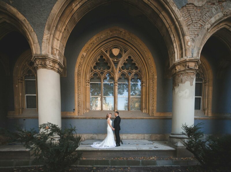 Married couple in front of a church