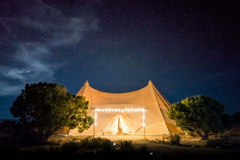 Marquee at night with fairy lights